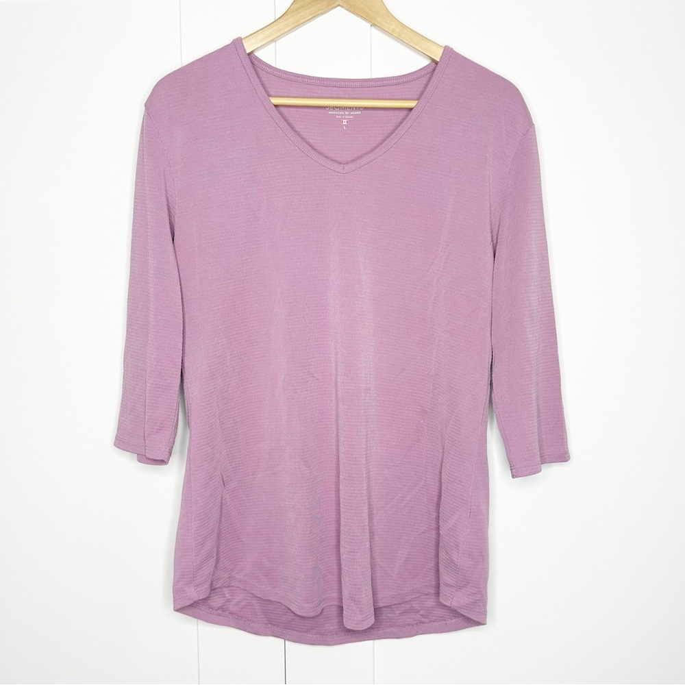 Seg'ments Casual Essentials 3/4 sleeve V-neck top Large purple casual basic pink